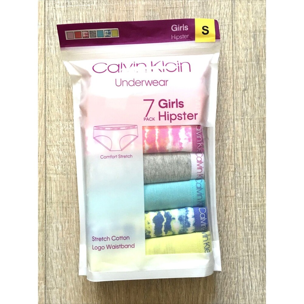 7 Pack Calvin Klein Girls Youth Hipster Underwear Stretch Cotton Sz S NEW